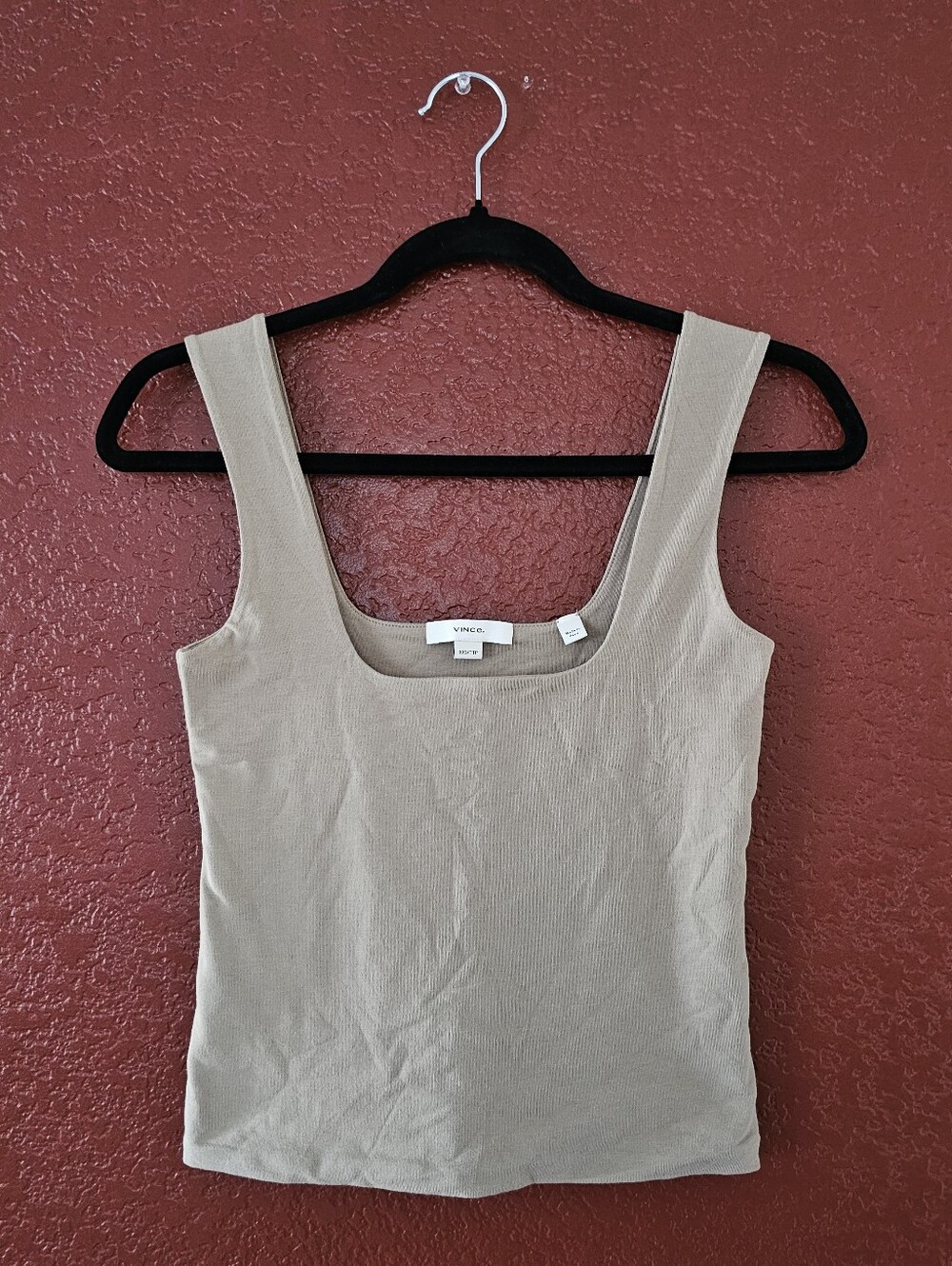 Vince Ribbed Square Scoop Tank — Taupe